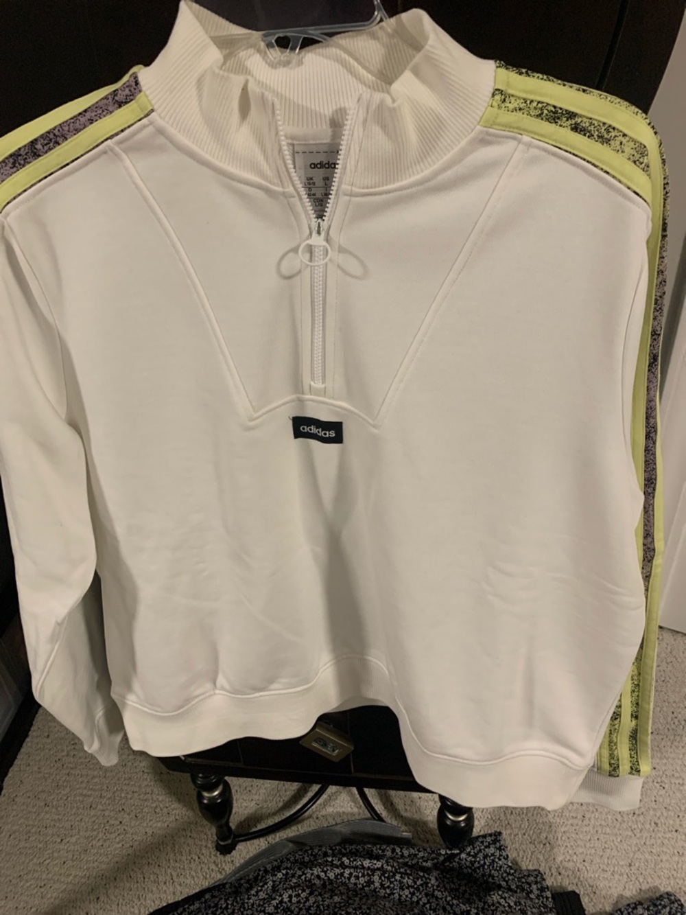 adidas White Half-Zip Sweatshirt with Neon Yellow Accent